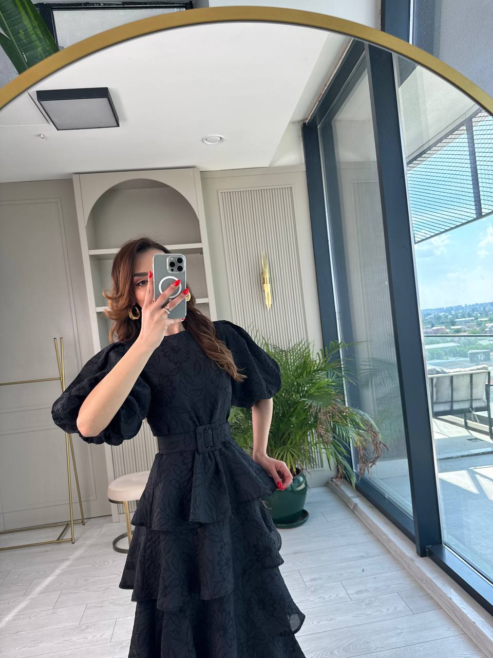 Siyah%20%100%20Pamuklu%20Lüks%20Kumaş%20Eteği%20Kat%20Kat%20Astarlı%20Elbise
