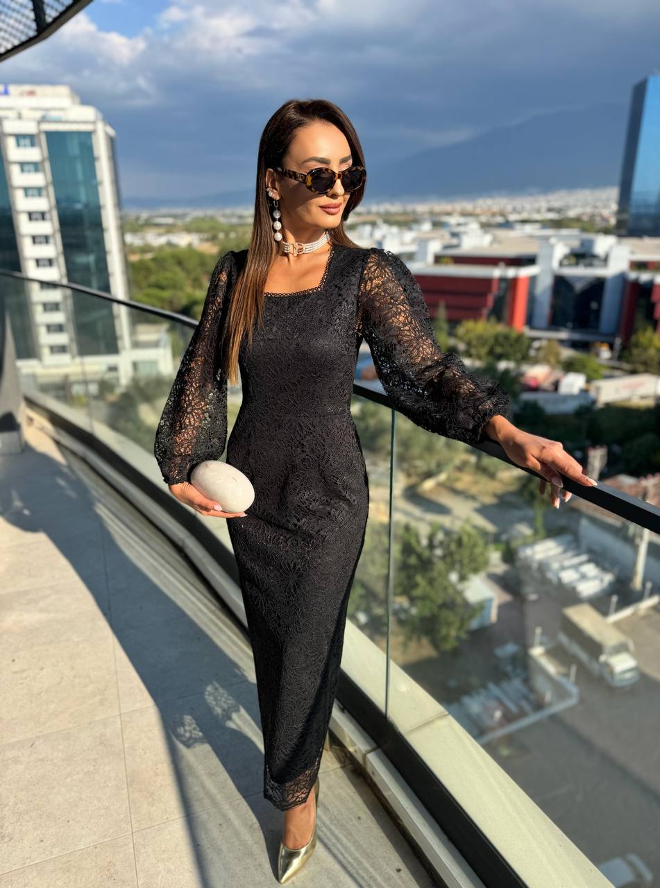 Siyah%20Premium%20Astarlı%20Güpür%20Dantel%20Elbise