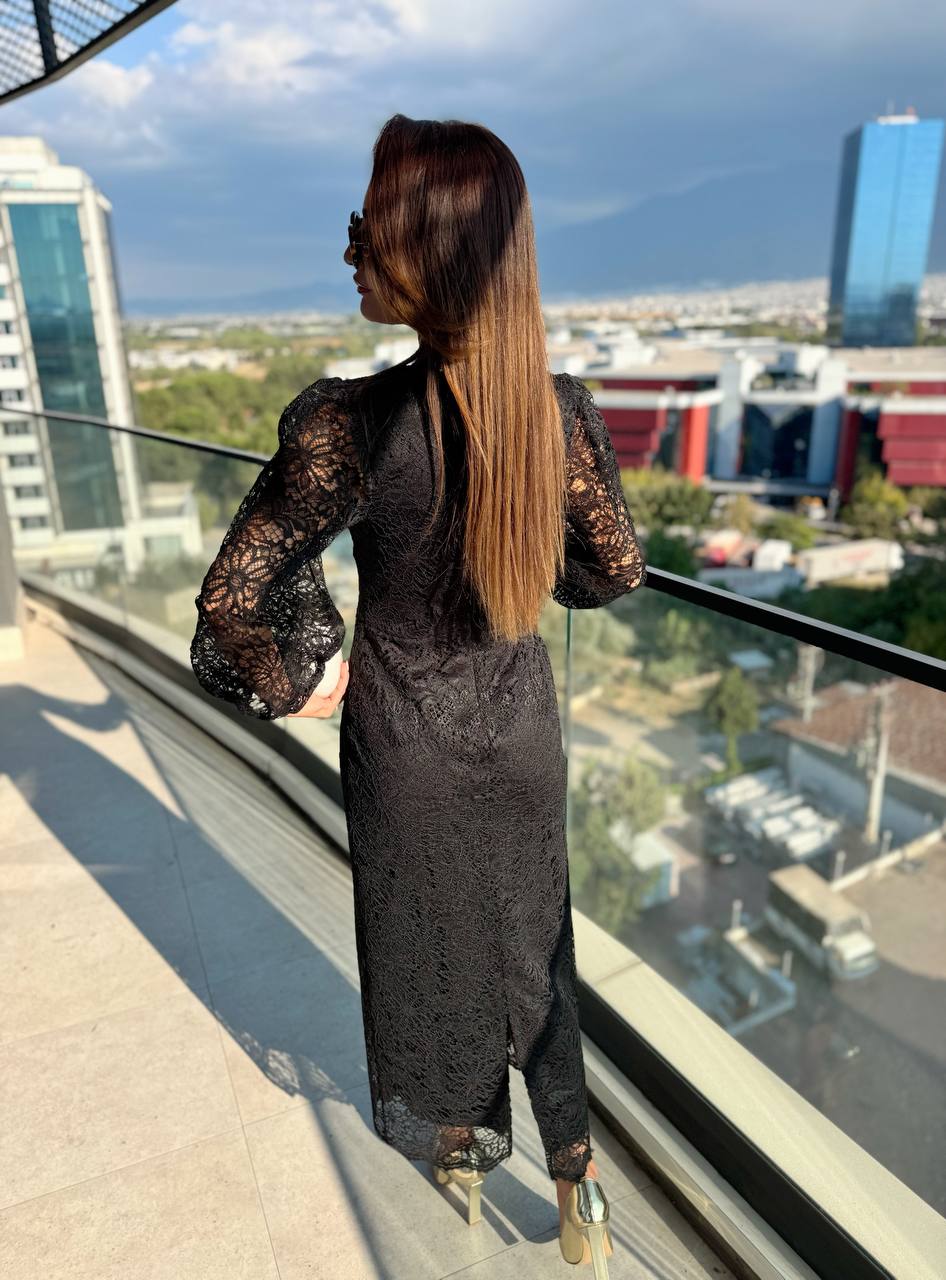 Siyah%20Premium%20Astarlı%20Güpür%20Dantel%20Elbise