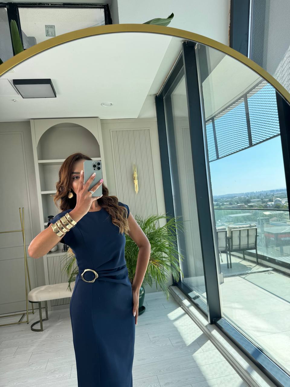 Lacivert%20Zara%20Model%20Bel%20Tokalı%20Lüks%20Atlas%20Kumaş%20Kalem%20Elbise