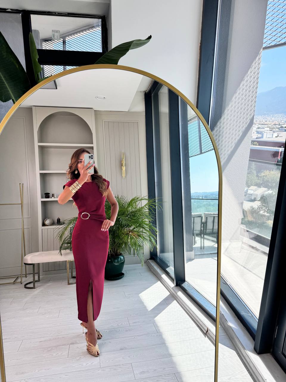 Bordo%20Zara%20Model%20Bel%20Tokalı%20Lüks%20Atlas%20Kumaş%20Kalem%20Elbise