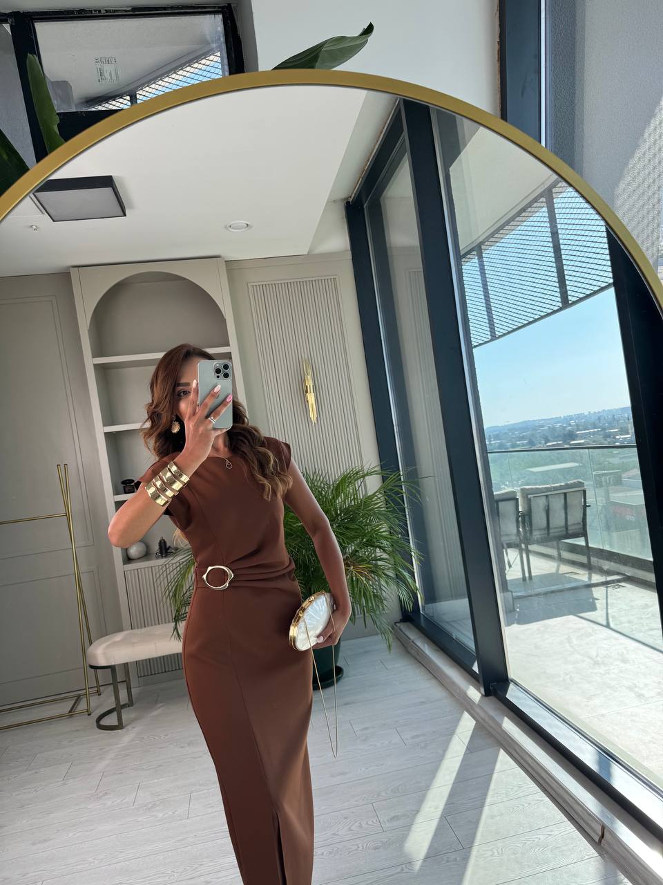 Kahverengi%20Zara%20Model%20Bel%20Tokalı%20Lüks%20Atlas%20Kumaş%20Kalem%20Elbise