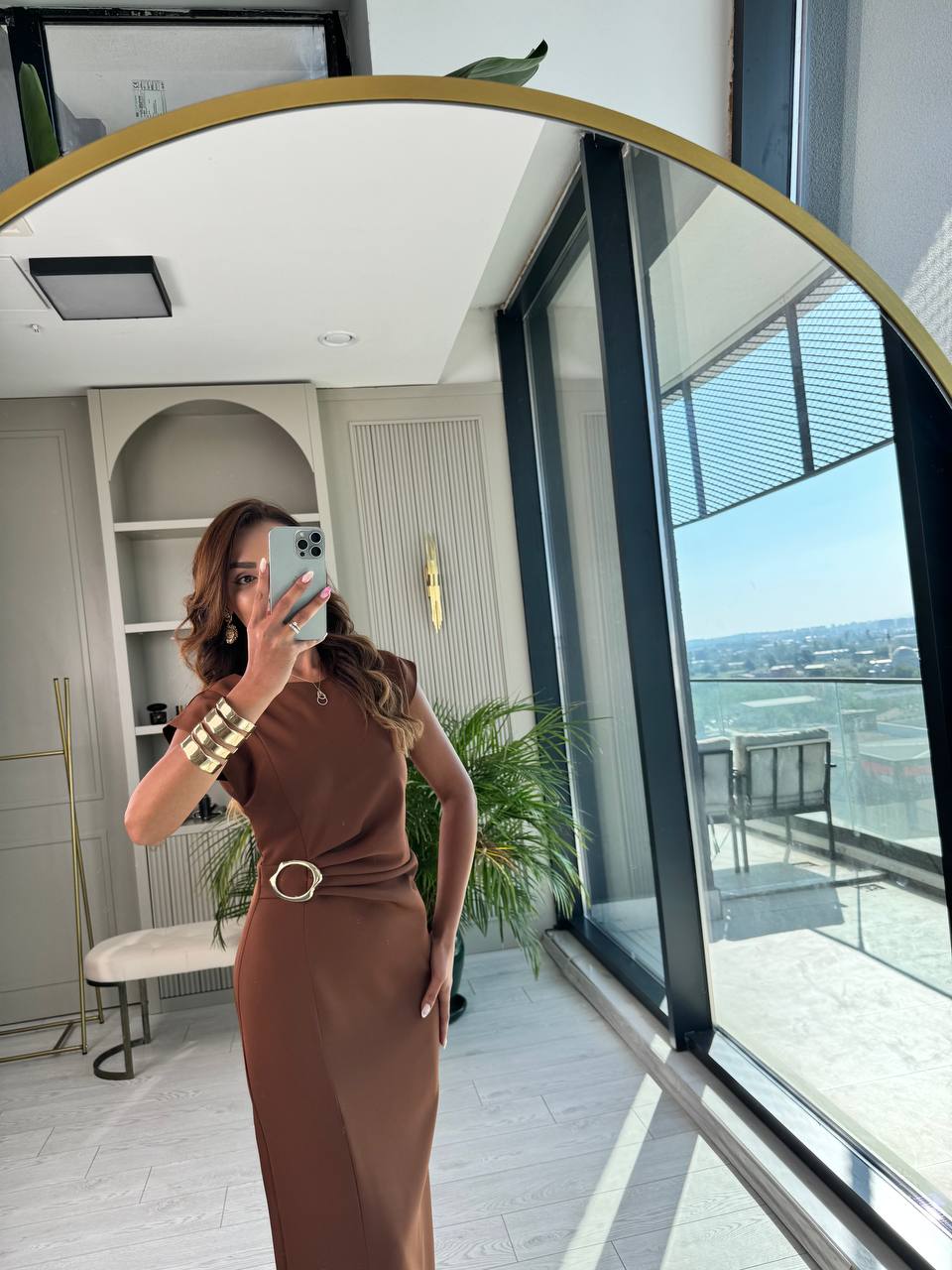 Kahverengi%20Zara%20Model%20Bel%20Tokalı%20Lüks%20Atlas%20Kumaş%20Kalem%20Elbise