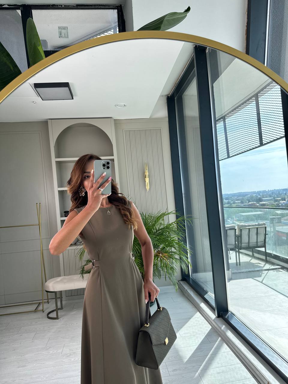 Haki%20Bel%20Kemer%20Detaylı%20Double%20Crep%20Kumaş%20Midi%20Boy%20Elbise