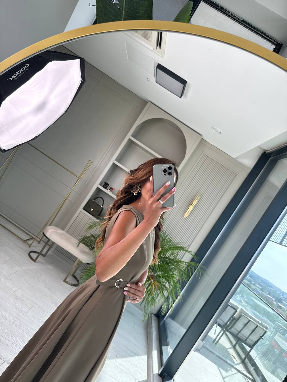 Haki%20Bel%20Kemer%20Detaylı%20Double%20Crep%20Kumaş%20Midi%20Boy%20Elbise