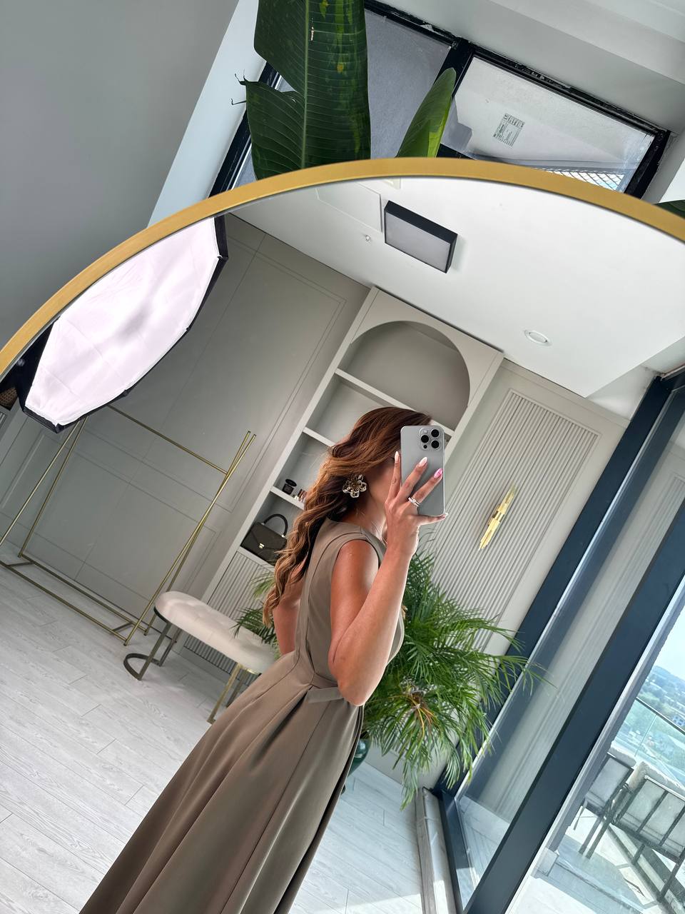 Haki%20Bel%20Kemer%20Detaylı%20Double%20Crep%20Kumaş%20Midi%20Boy%20Elbise