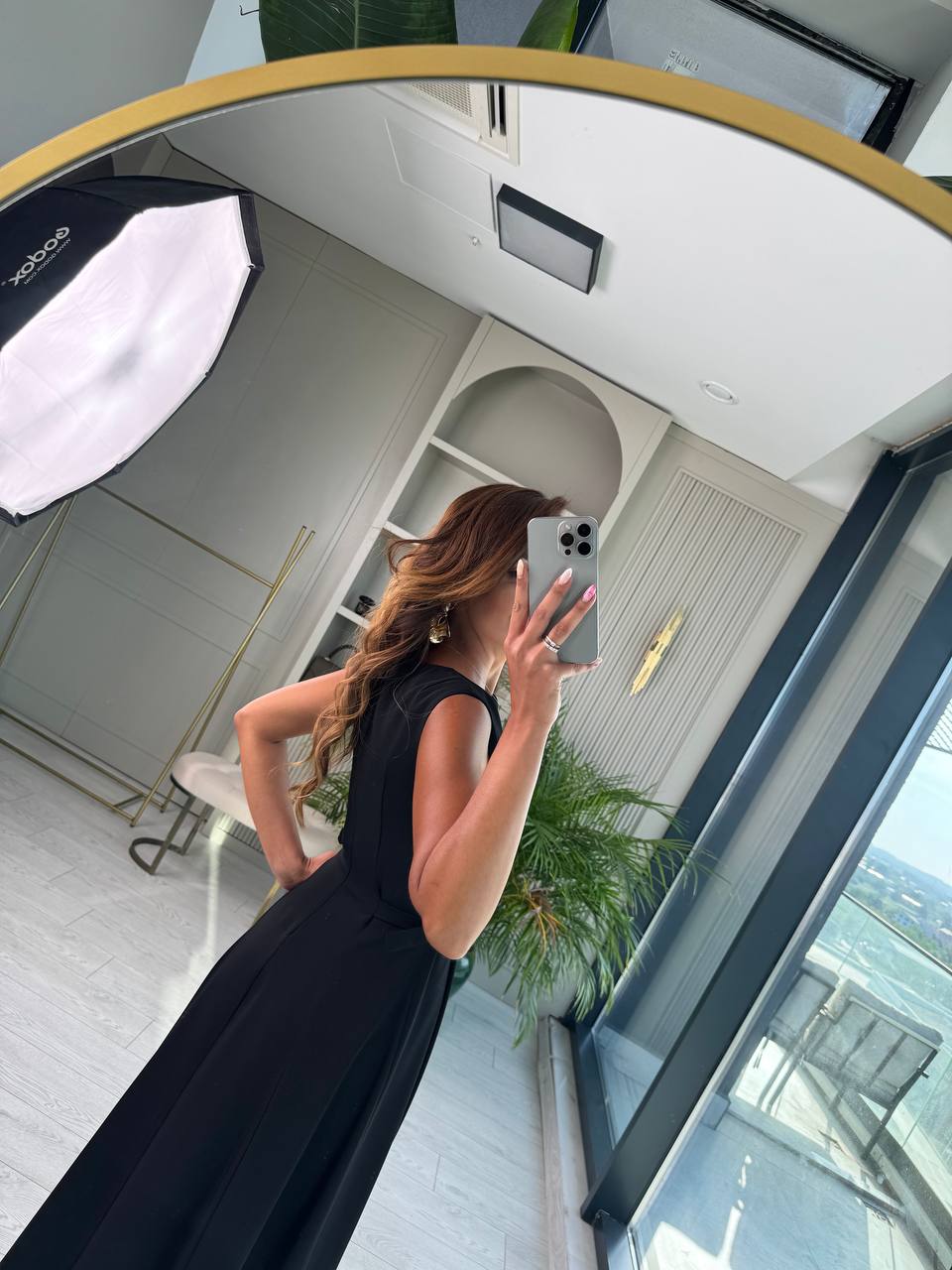 Siyah%20Bel%20Kemer%20Detaylı%20Double%20Crep%20Kumaş%20Midi%20Boy%20Elbise