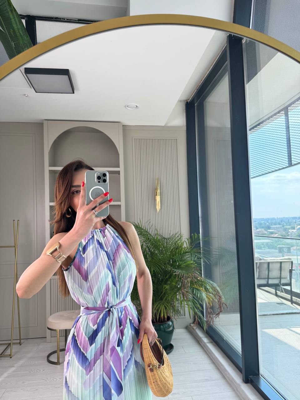 Lila%20Geçişli%20Astarlı%20İnce%20Piliseli%20Şifon%20Elbise