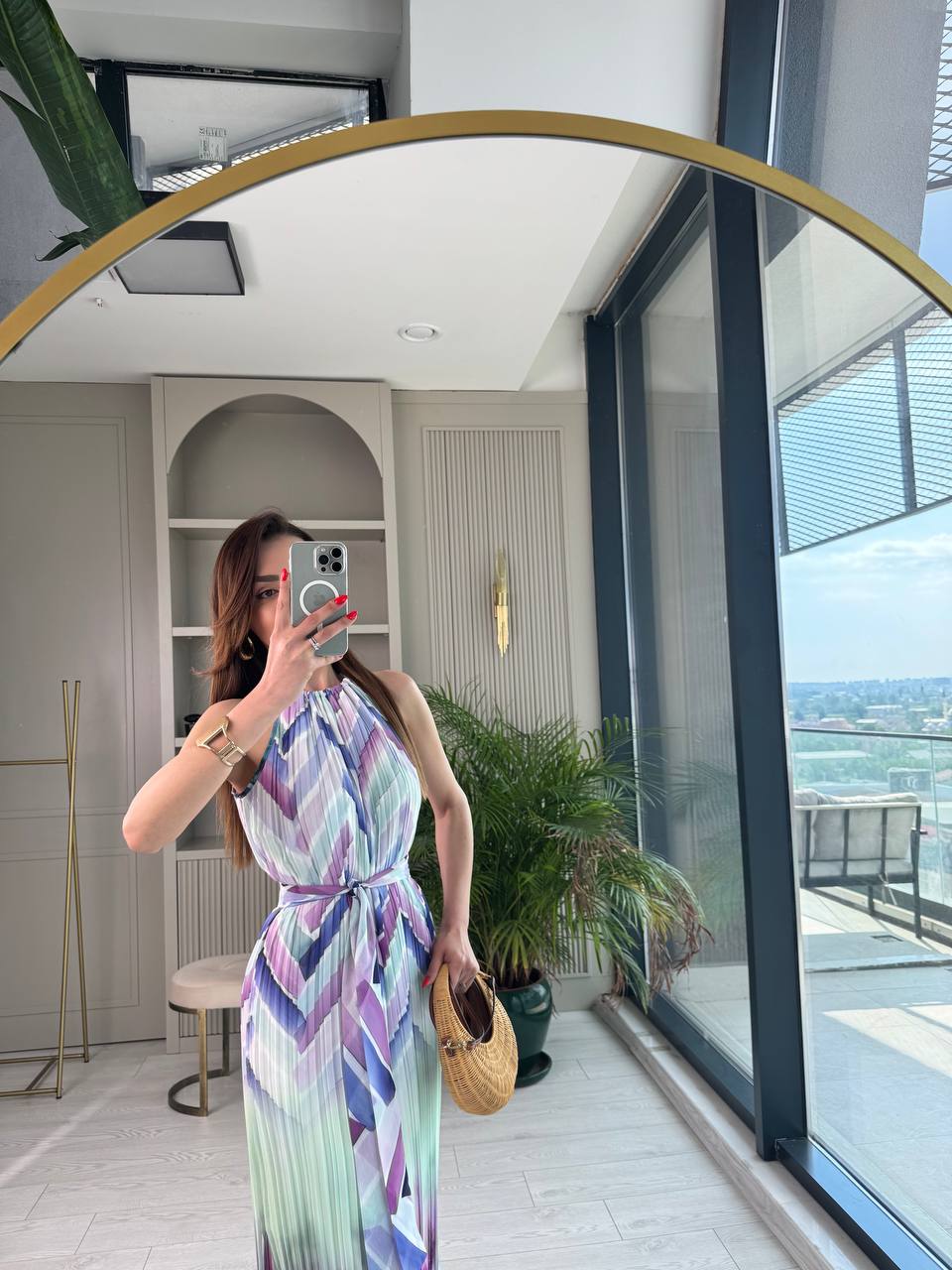 Lila%20Geçişli%20Astarlı%20İnce%20Piliseli%20Şifon%20Elbise