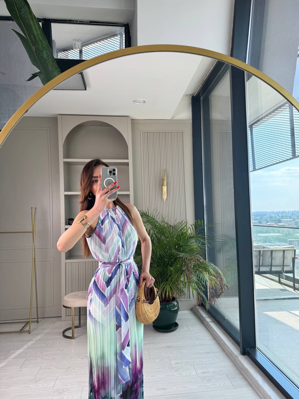 Lila%20Geçişli%20Astarlı%20İnce%20Piliseli%20Şifon%20Elbise