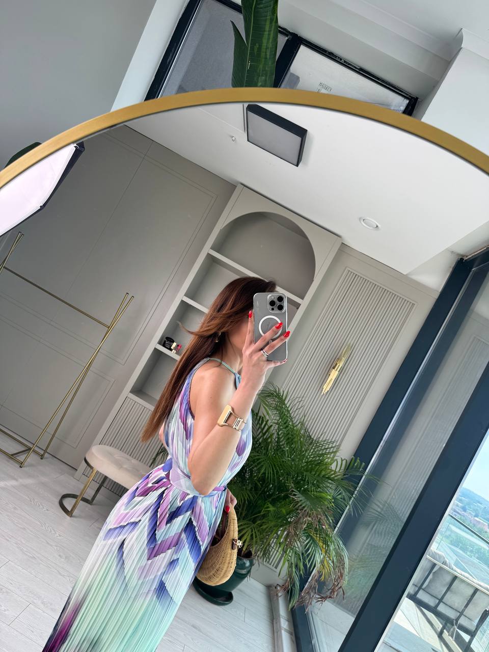 Lila%20Geçişli%20Astarlı%20İnce%20Piliseli%20Şifon%20Elbise