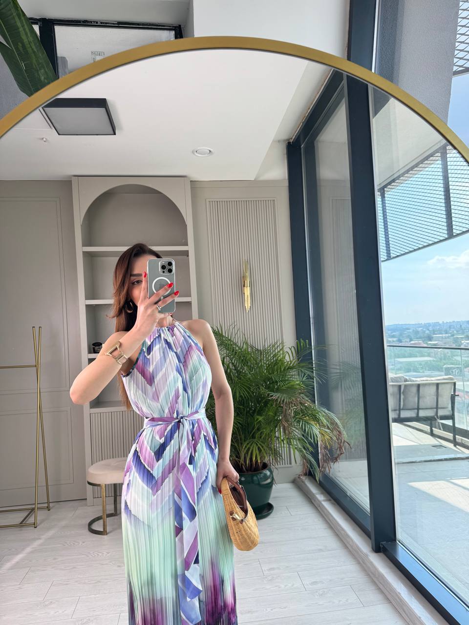 Lila%20Geçişli%20Astarlı%20İnce%20Piliseli%20Şifon%20Elbise