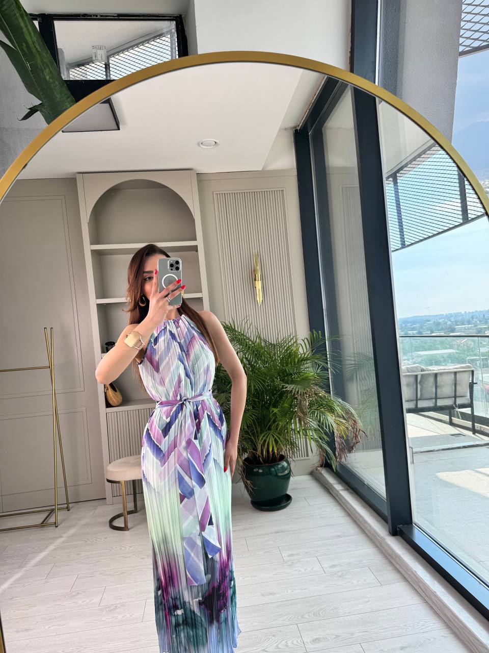 Lila%20Geçişli%20Astarlı%20İnce%20Piliseli%20Şifon%20Elbise