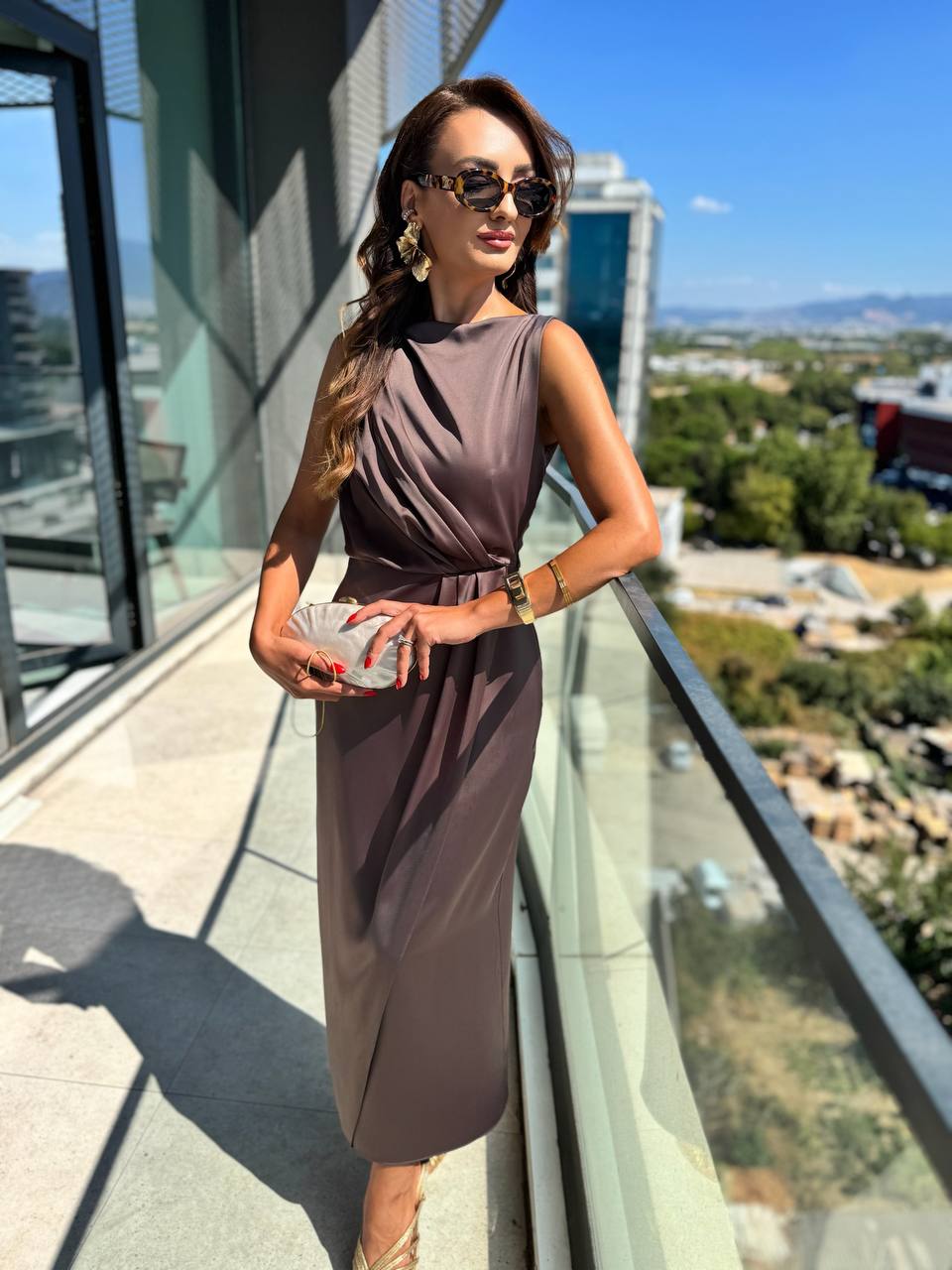 Mocha%20Kahverengi%20İthal%20Tok%20Saten%20Zara%20Model%20Elbise