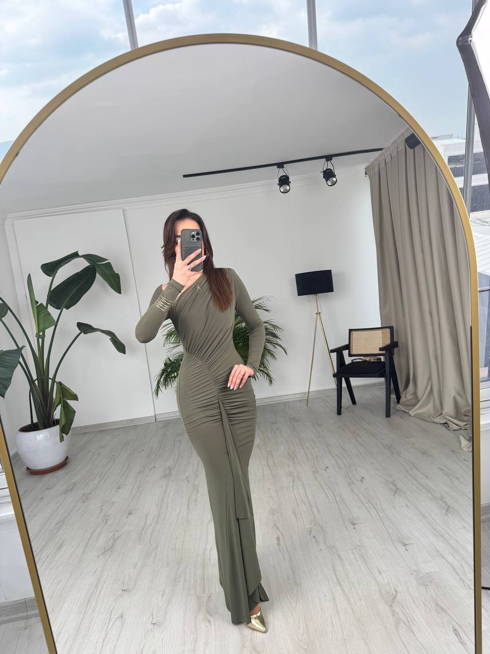 Tasarım%20Haki%20Omuz%20Detay%20Rahy%20İthal%20Likralı%20Cendy%20Kumaş%20Elbise