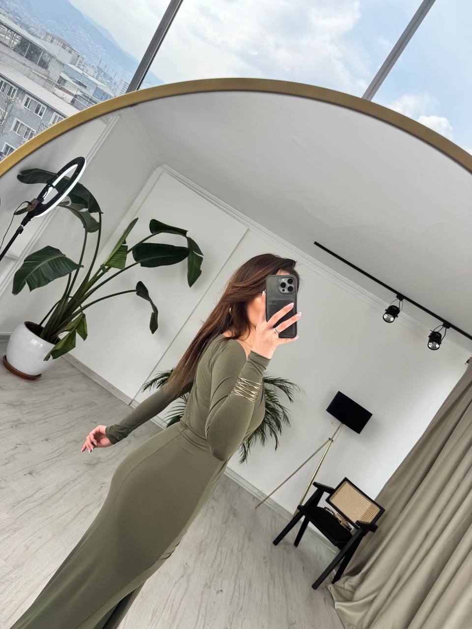 Tasarım%20Haki%20Omuz%20Detay%20Rahy%20İthal%20Likralı%20Cendy%20Kumaş%20Elbise