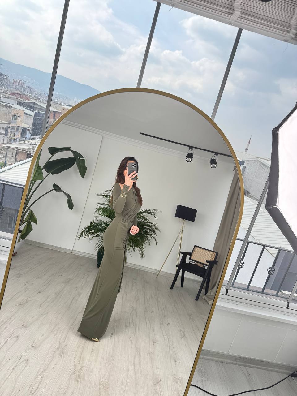 Tasarım%20Haki%20Omuz%20Detay%20Rahy%20İthal%20Likralı%20Cendy%20Kumaş%20Elbise