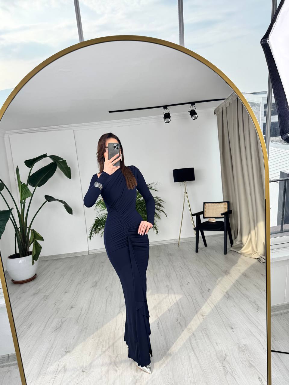 Tasarım%20Lacivert%20Omuz%20Detay%20Rahy%20İthal%20Likralı%20Cendy%20Kumaş%20Elbise