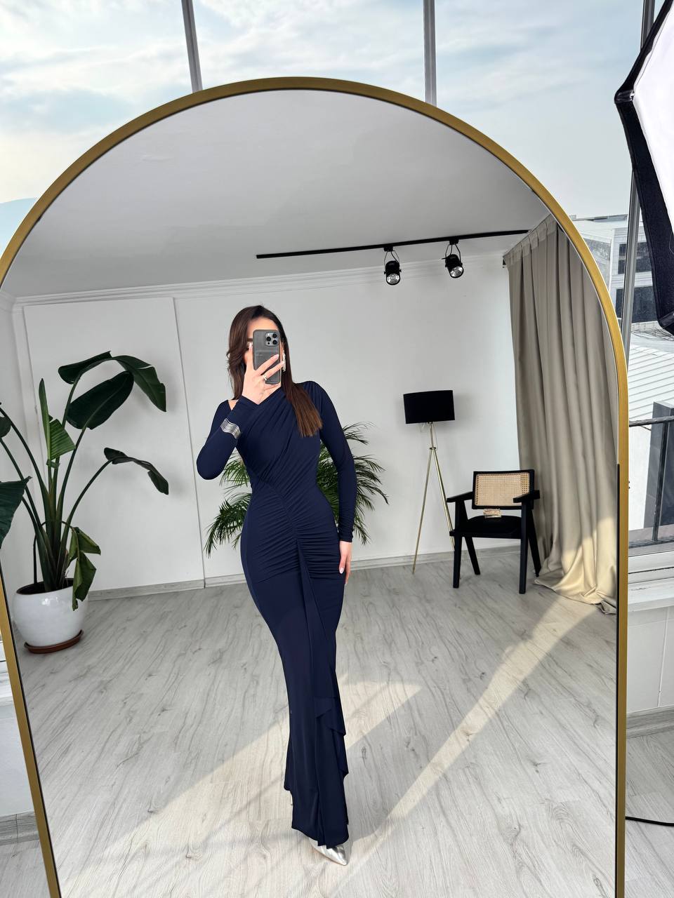 Tasarım%20Lacivert%20Omuz%20Detay%20Rahy%20İthal%20Likralı%20Cendy%20Kumaş%20Elbise