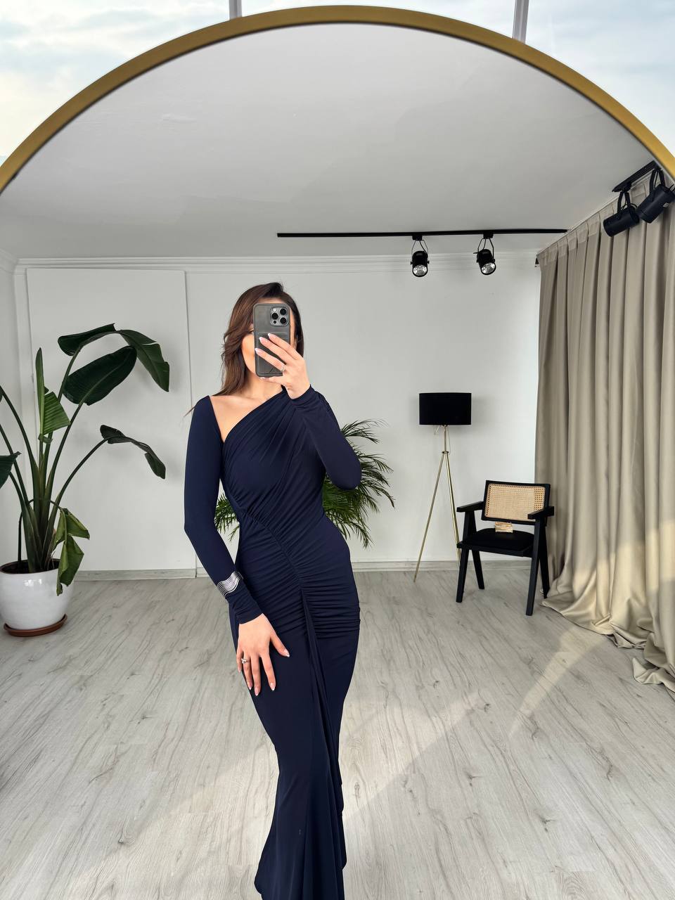 Tasarım%20Lacivert%20Omuz%20Detay%20Rahy%20İthal%20Likralı%20Cendy%20Kumaş%20Elbise