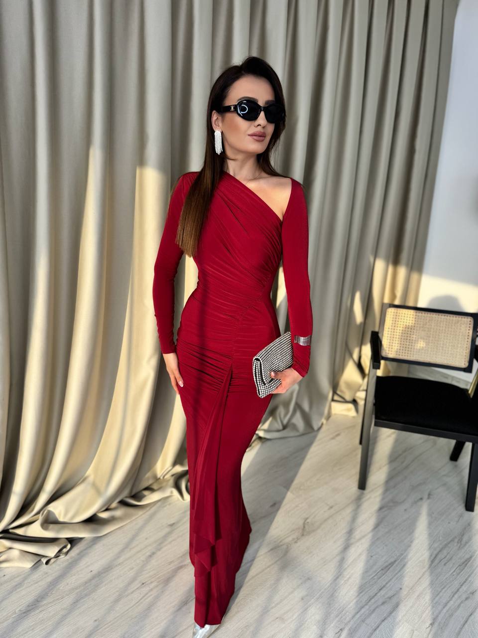 Tasarım%20Bordo%20Omuz%20Detay%20Rahy%20İthal%20Likralı%20Cendy%20Kumaş%20Elbise