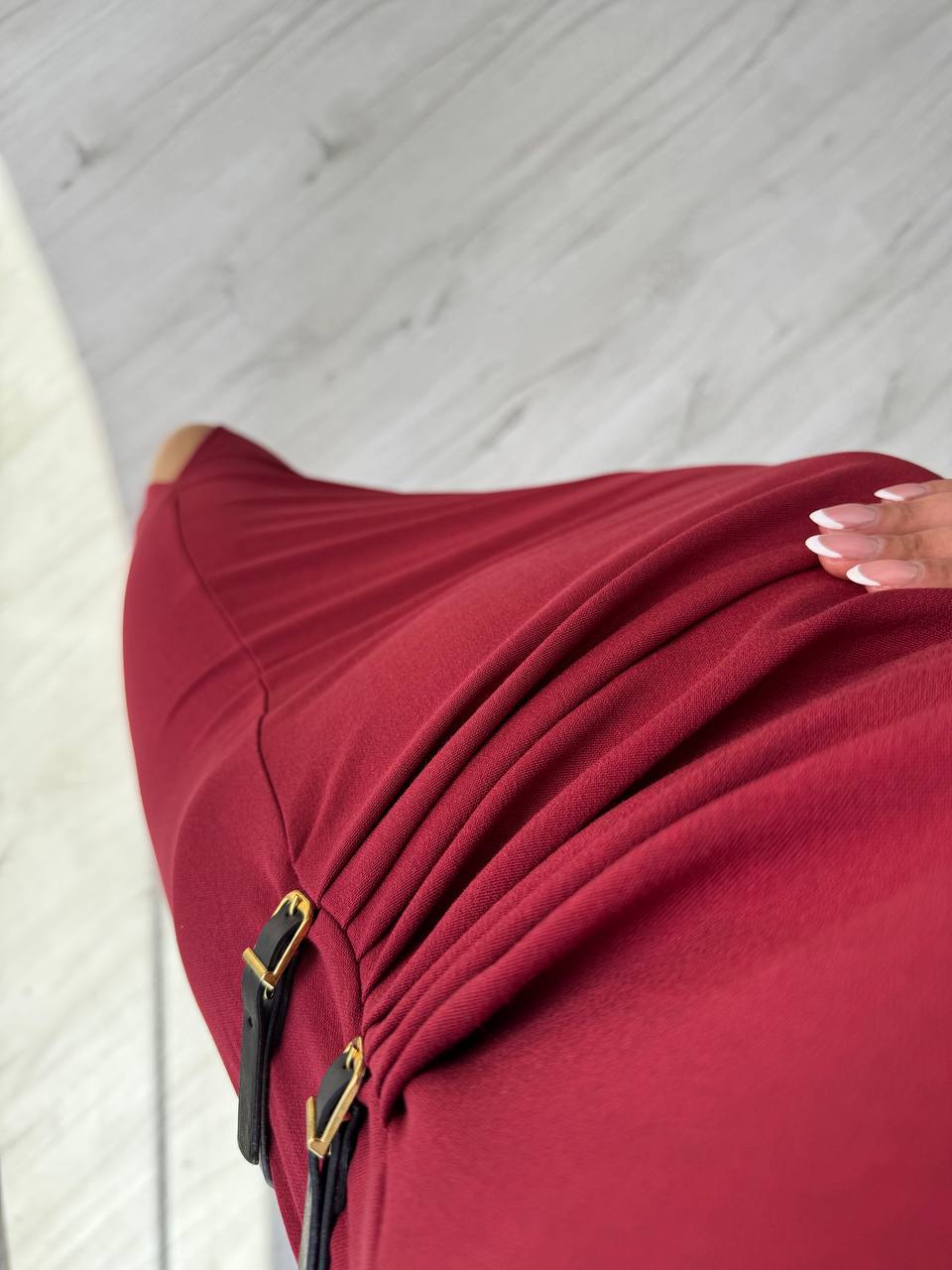 Bordo%20Zara%20Model%20Süs%20Kemerli%20Kalem%20Elbise