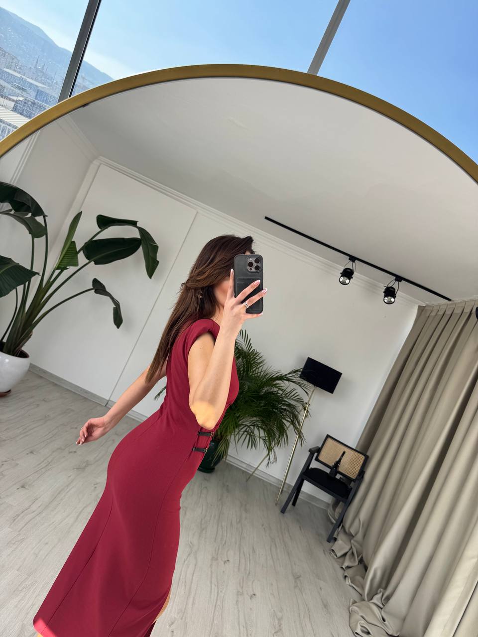 Bordo%20Zara%20Model%20Süs%20Kemerli%20Kalem%20Elbise