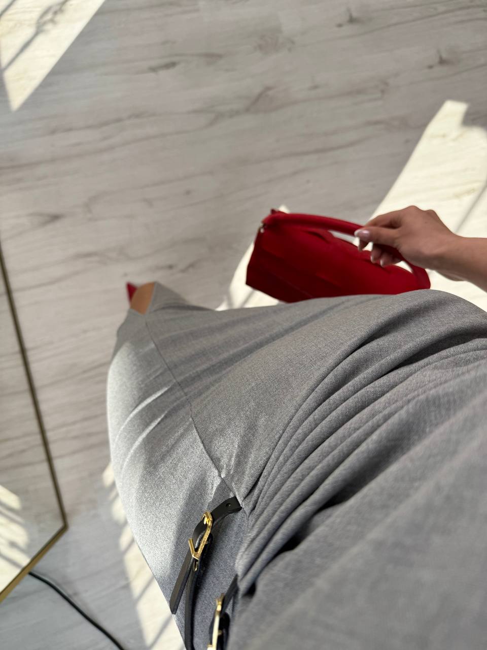 Gri%20Zara%20Model%20Süs%20Kemerli%20Kalem%20Elbise
