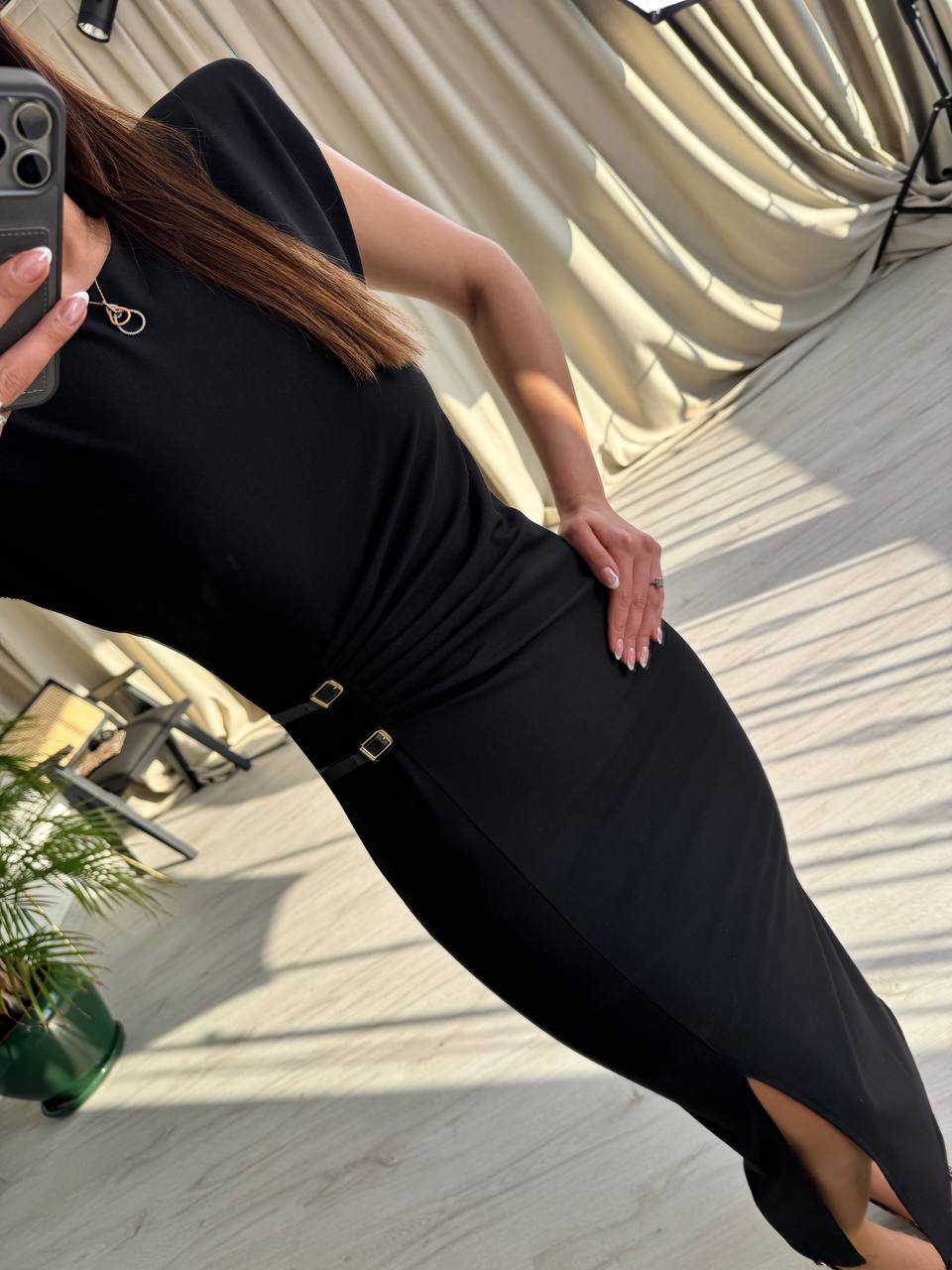 Siyah%20Zara%20Model%20Süs%20Kemerli%20Kalem%20Elbise