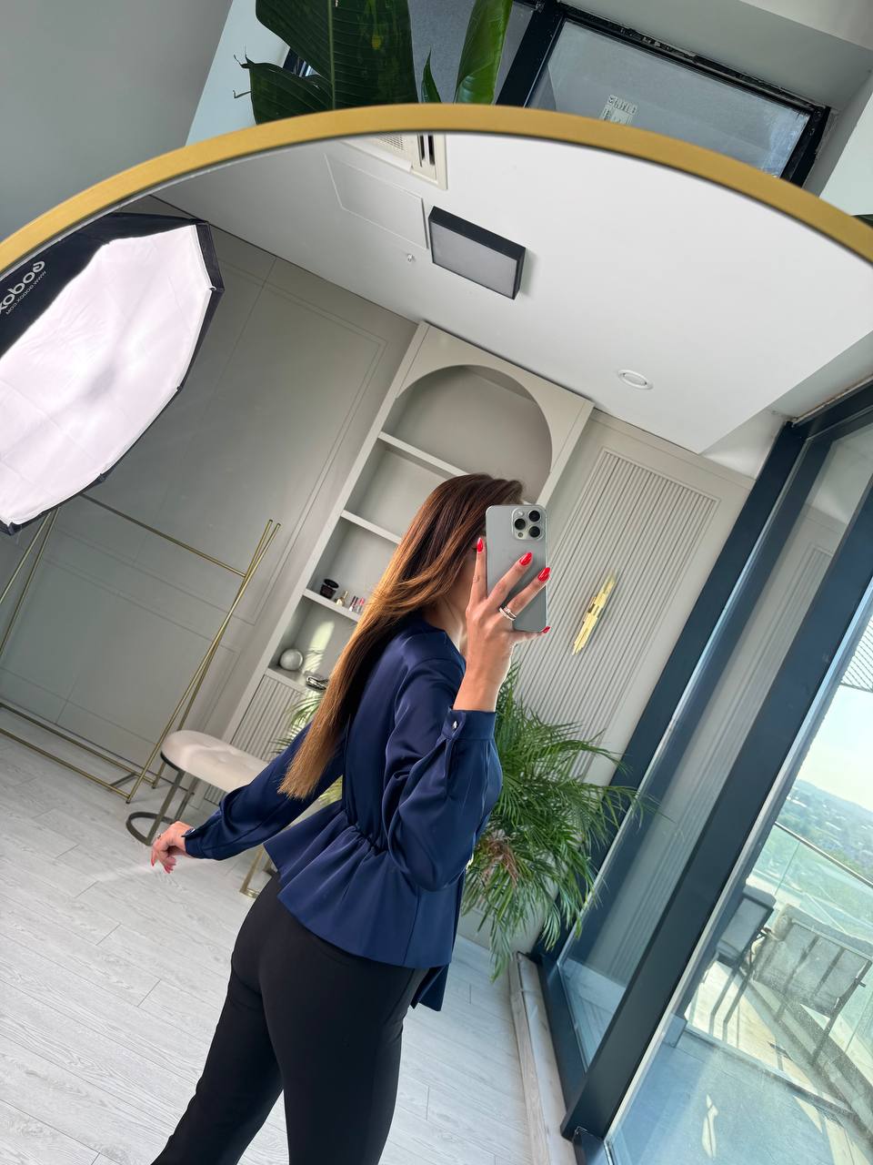 Lacivert%20Bel%20Aksesuar%20Detay%20Vatkalı%20Lüks%20Kalite%20Bluz