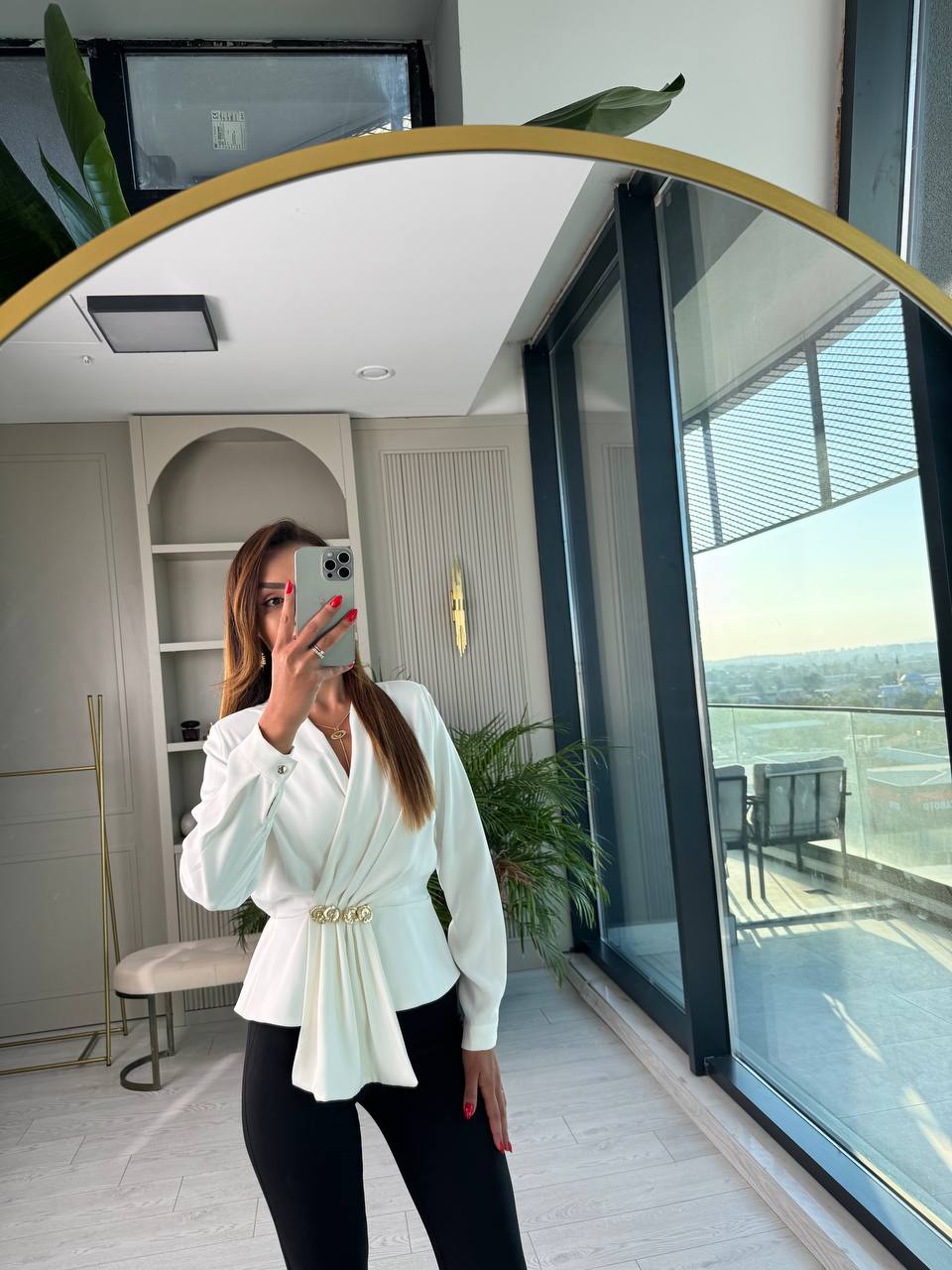 Ekru%20Bel%20Aksesuar%20Detay%20Vatkalı%20Lüks%20Kalite%20Bluz