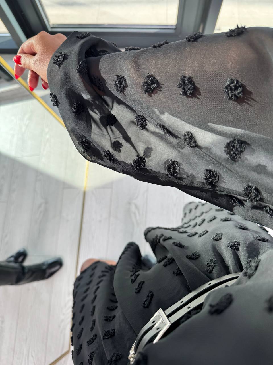 Siyah%20Şifon%20Çift%20Kemerli%20Astarlı%20Elbise