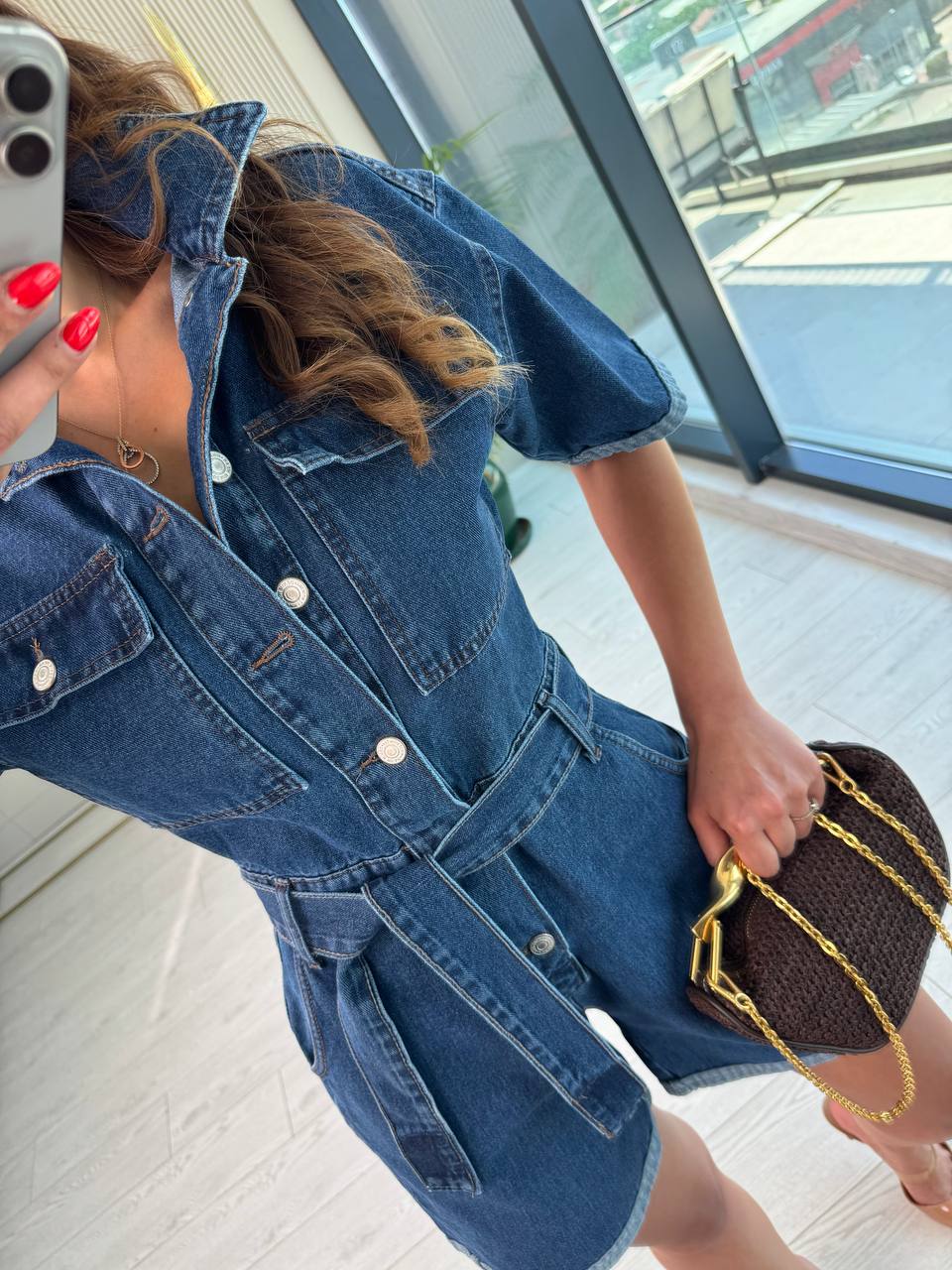 Koyu%20Mavi%20Kuşaklı%20Jean%20Şort%20Tulum