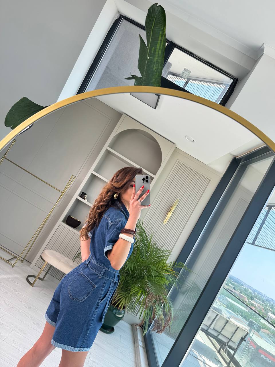 Koyu%20Mavi%20Kuşaklı%20Jean%20Şort%20Tulum