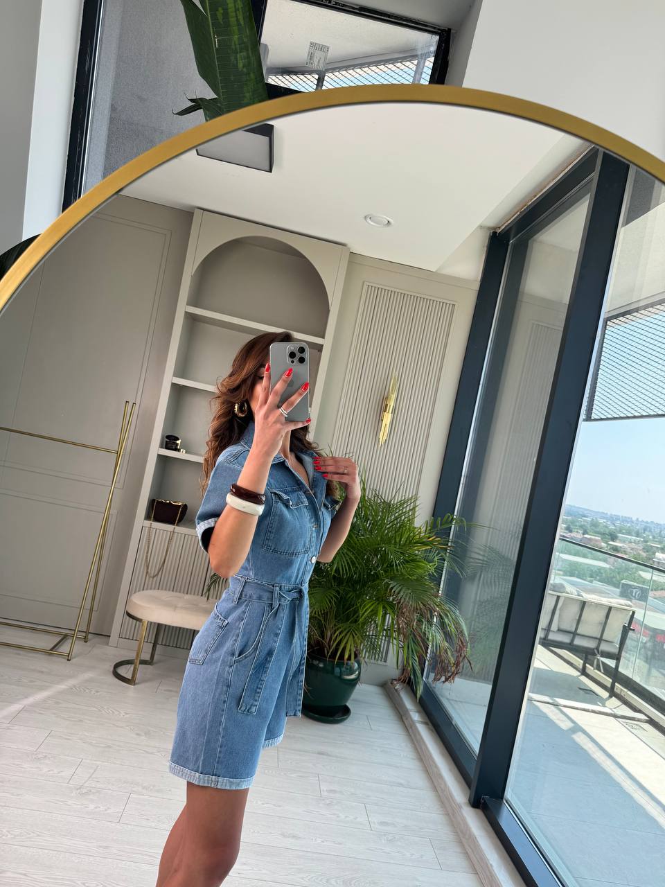 Açık%20Mavi%20Kuşaklı%20Jean%20Şort%20Tulum