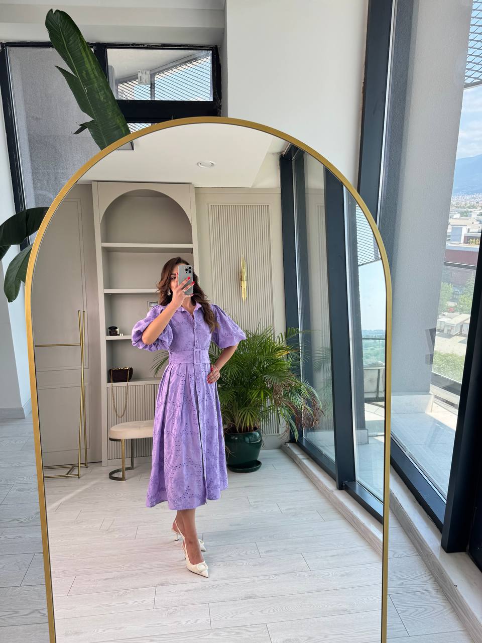 Lila%20Kemerli%20%100%20Pamuk%20Astarlı%20Premium%20Seri%20Elbise