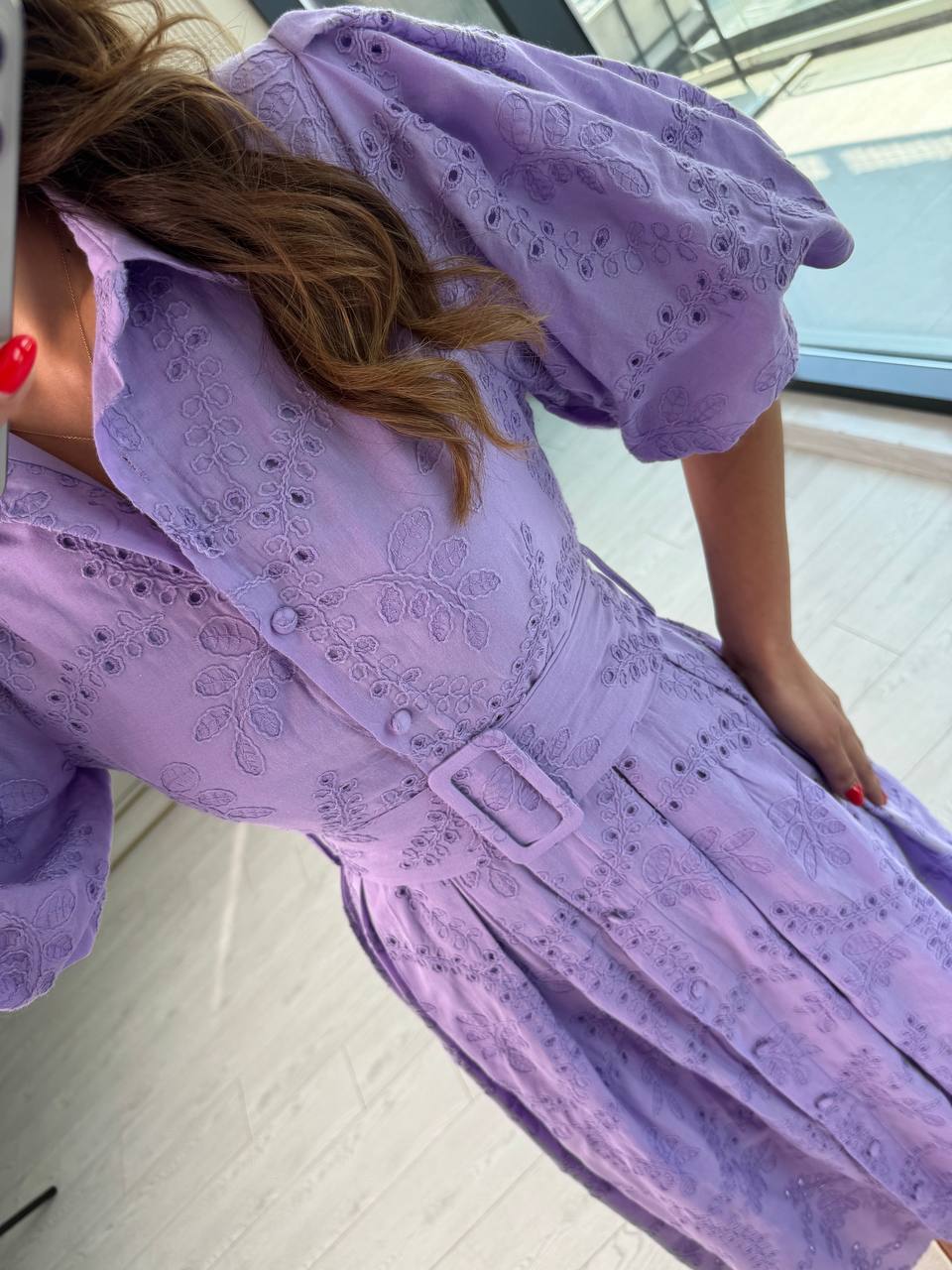 Lila%20Kemerli%20%100%20Pamuk%20Astarlı%20Premium%20Seri%20Elbise
