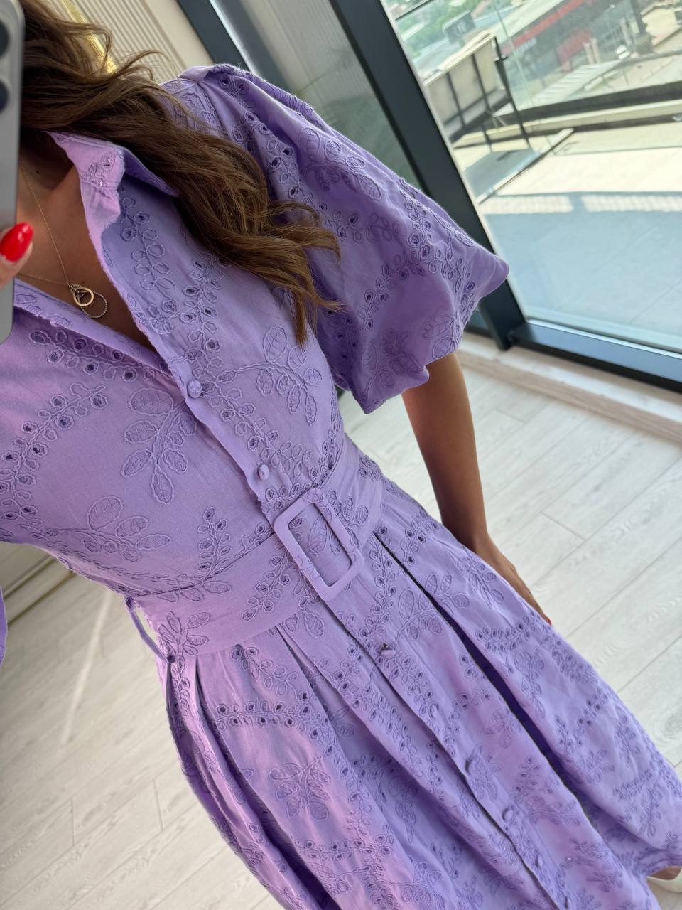 Lila%20Kemerli%20%100%20Pamuk%20Astarlı%20Premium%20Seri%20Elbise