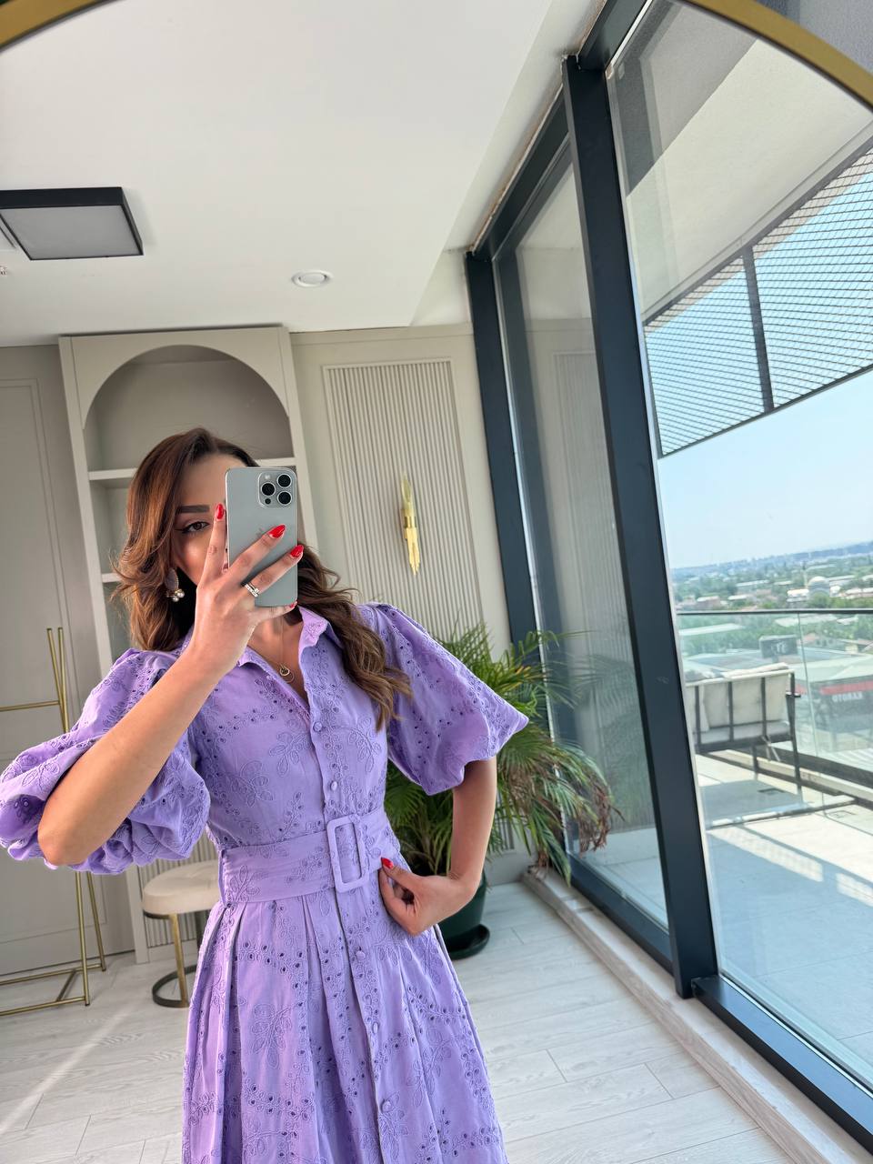 Lila%20Kemerli%20%100%20Pamuk%20Astarlı%20Premium%20Seri%20Elbise
