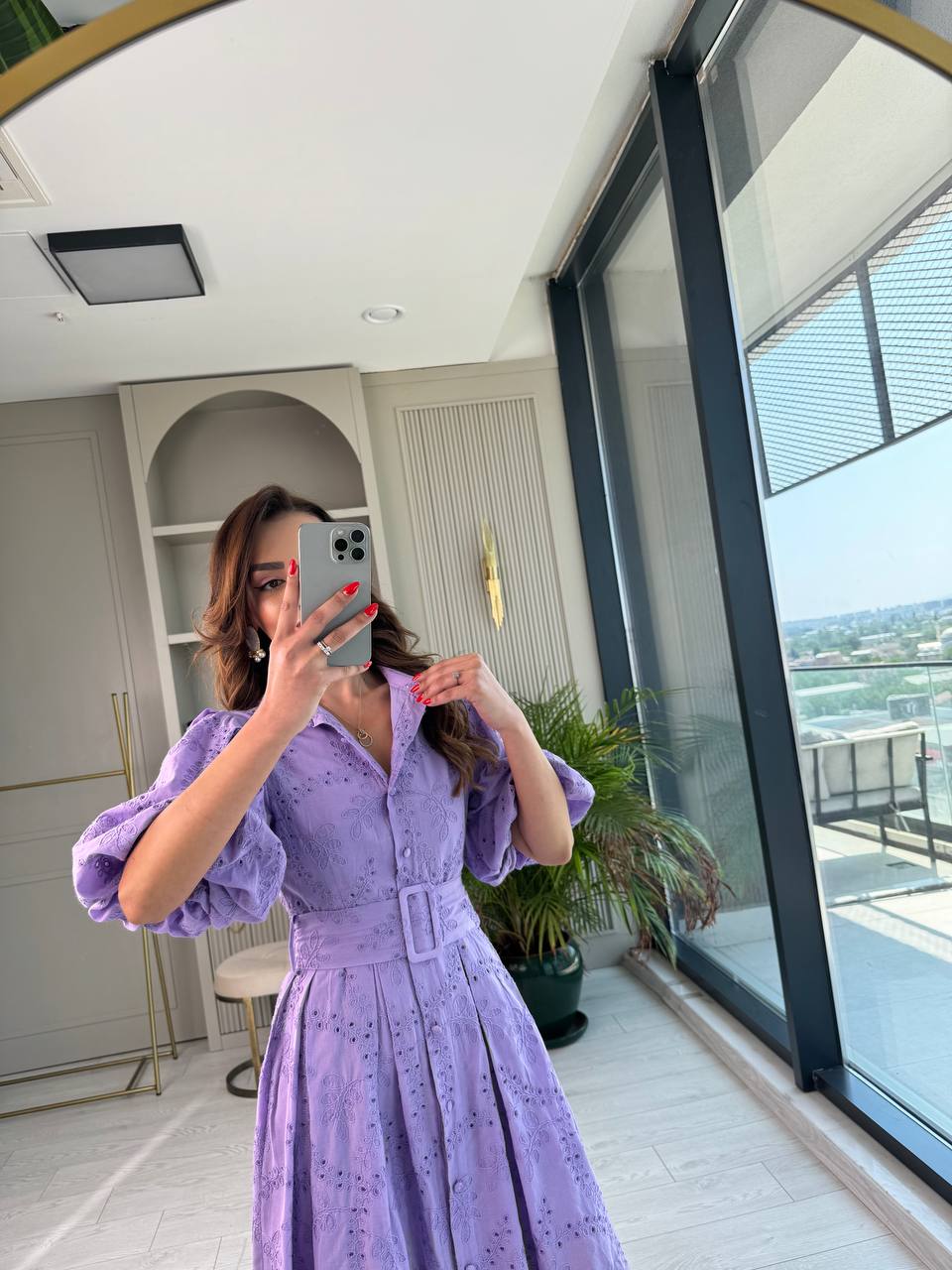 Lila%20Kemerli%20%100%20Pamuk%20Astarlı%20Premium%20Seri%20Elbise