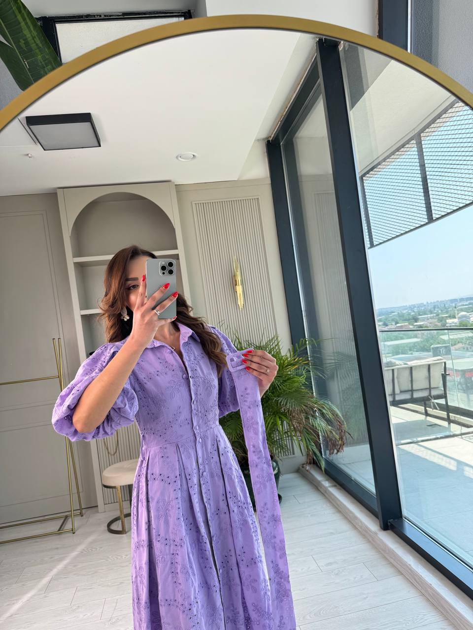 Lila%20Kemerli%20%100%20Pamuk%20Astarlı%20Premium%20Seri%20Elbise
