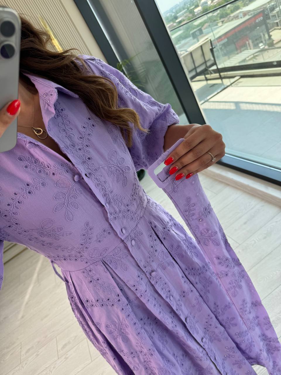 Lila%20Kemerli%20%100%20Pamuk%20Astarlı%20Premium%20Seri%20Elbise