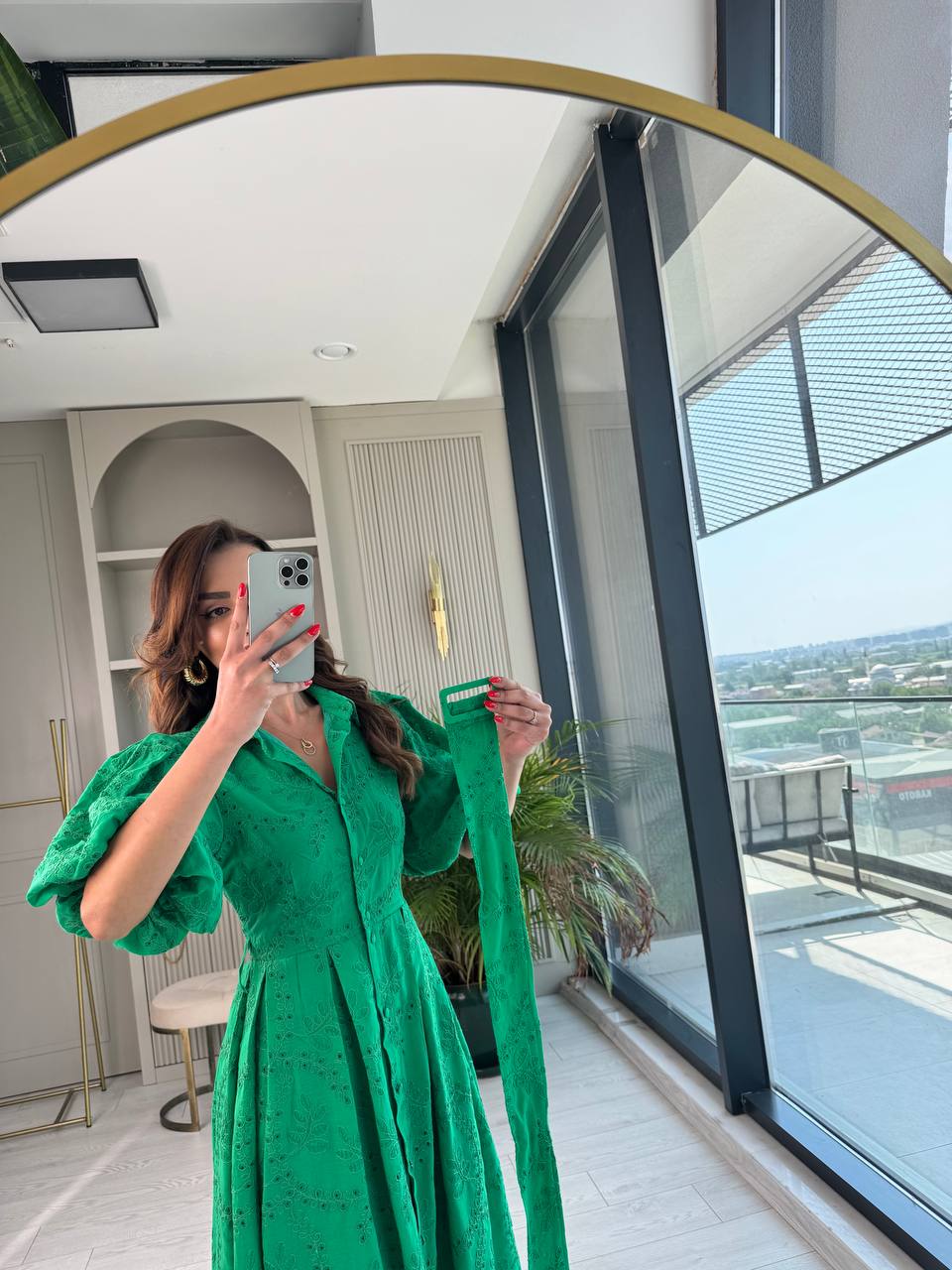 Yeşil%20Kemerli%20%100%20Pamuk%20Astarlı%20Premium%20Seri%20Elbise