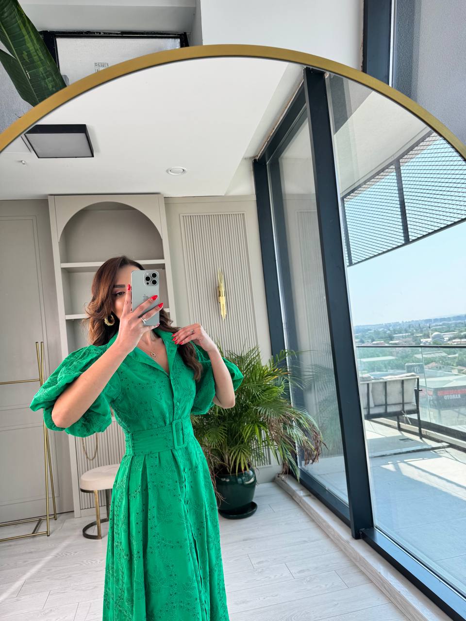 Yeşil%20Kemerli%20%100%20Pamuk%20Astarlı%20Premium%20Seri%20Elbise