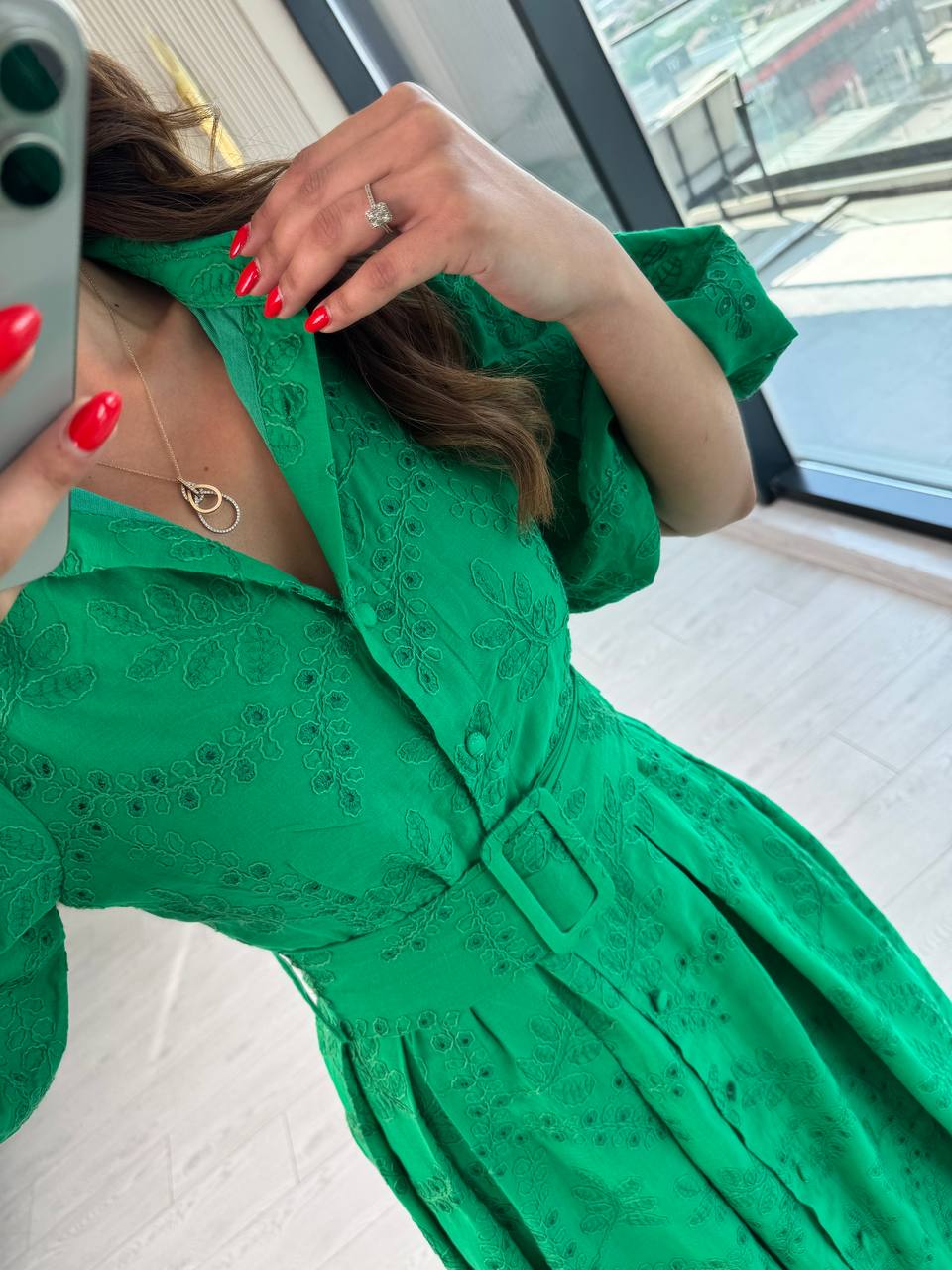 Yeşil%20Kemerli%20%100%20Pamuk%20Astarlı%20Premium%20Seri%20Elbise