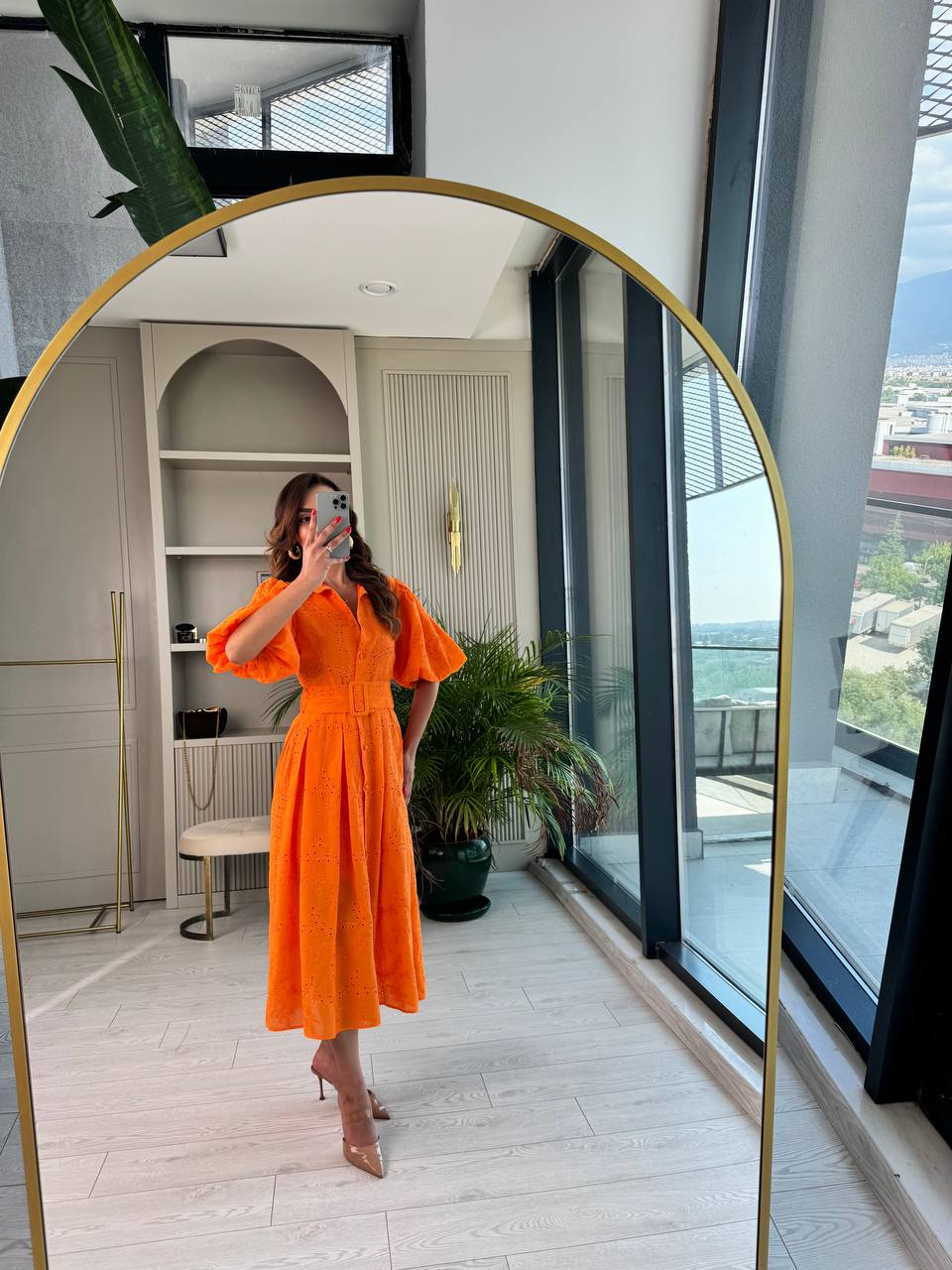 Orange%20Kemerli%20%100%20Pamuk%20Astarlı%20Premium%20Seri%20Elbise