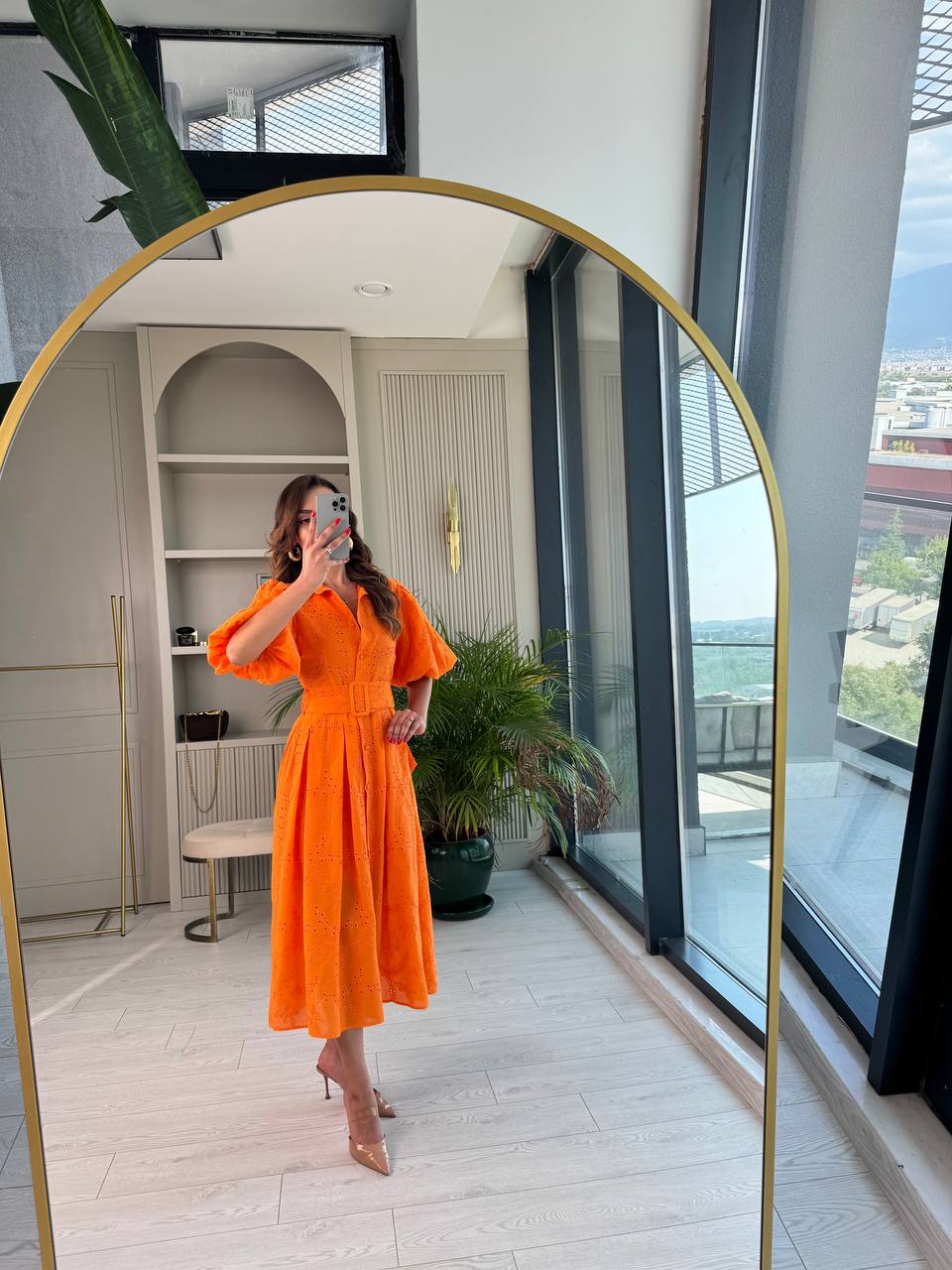 Orange%20Kemerli%20%100%20Pamuk%20Astarlı%20Premium%20Seri%20Elbise