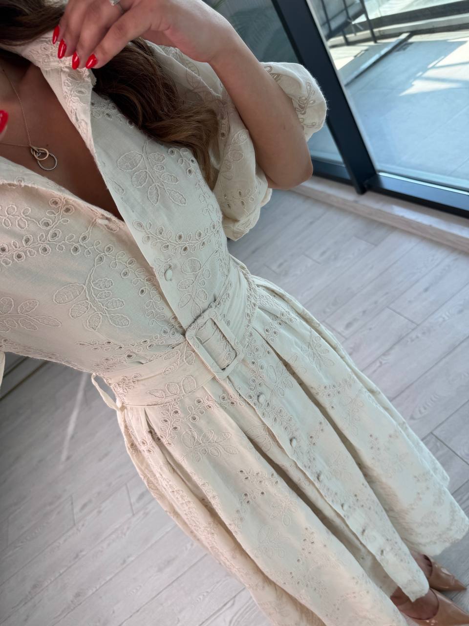 Bej%20Kemerli%20%100%20Pamuk%20Astarlı%20Premium%20Seri%20Elbise