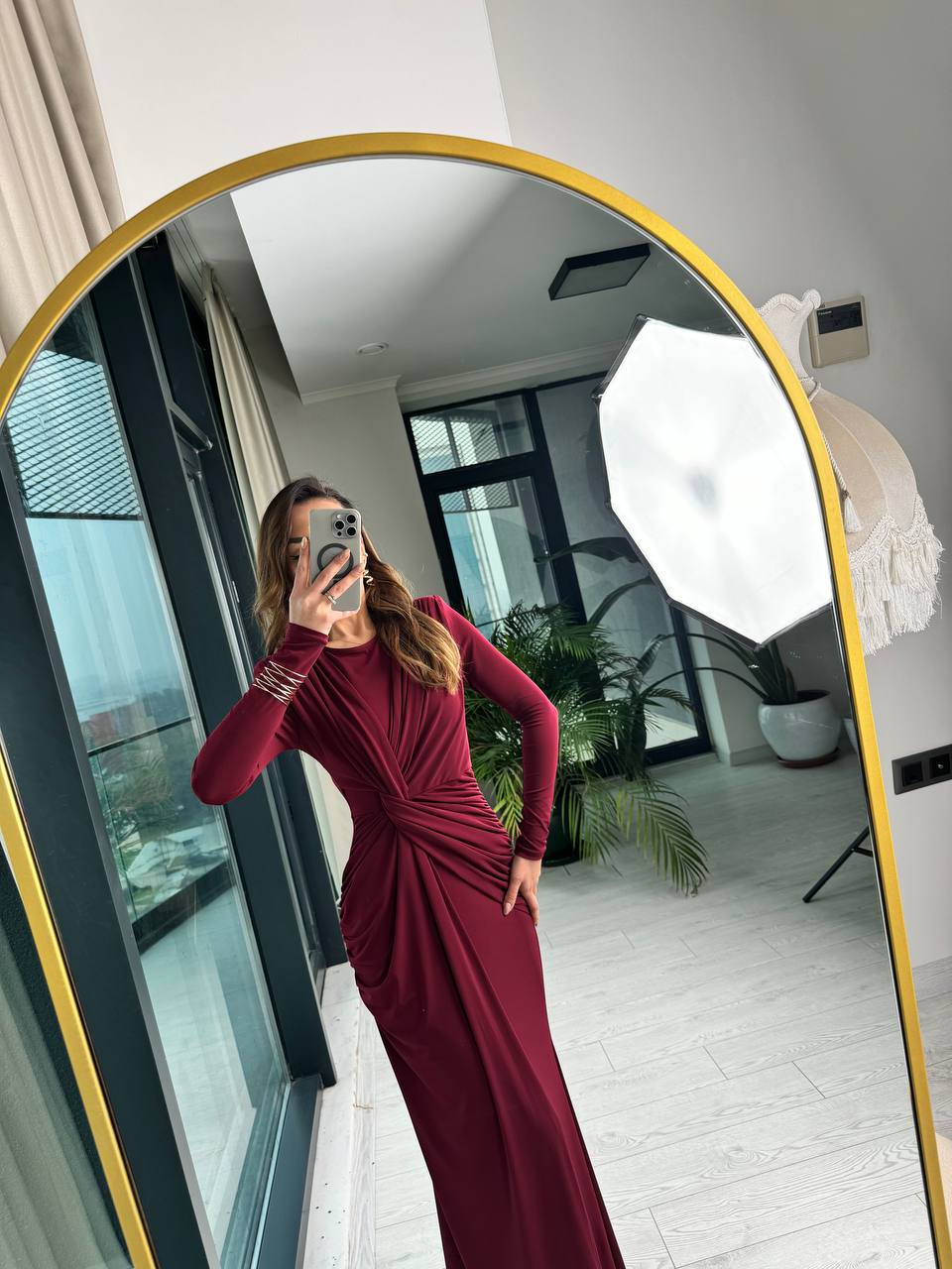 Tasarım%20Bordo%20Vatkalı%20İthal%20Likralı%20Tok%20Candy%20Kumaş%20Balık%20Form%20Elbise