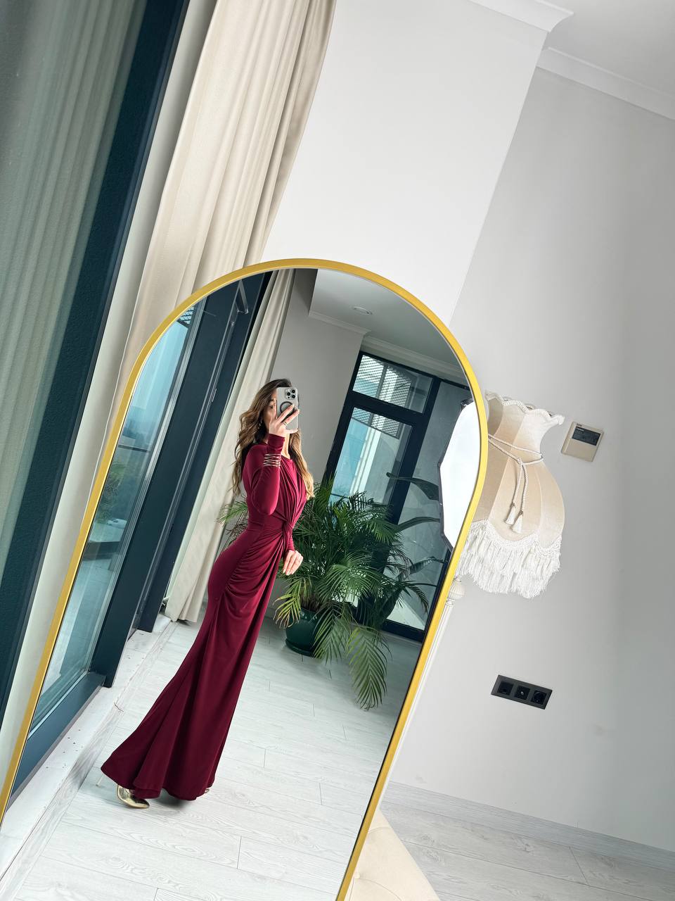 Tasarım%20Bordo%20Vatkalı%20İthal%20Likralı%20Tok%20Candy%20Kumaş%20Balık%20Form%20Elbise